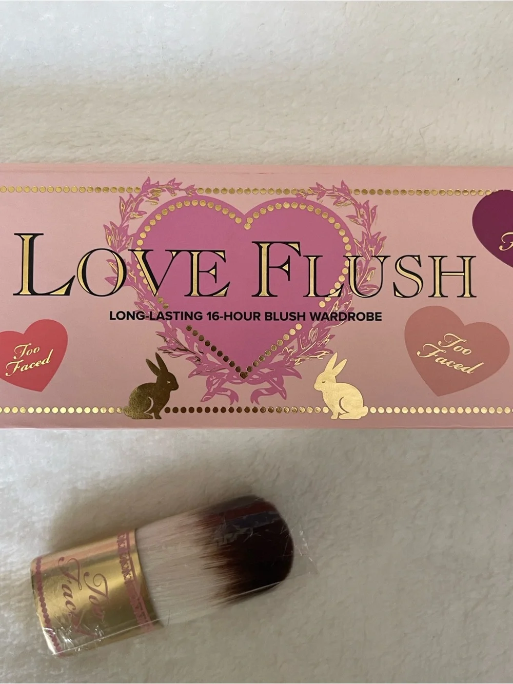 Too faced Love Flush long Lasting Blush Wardrobe and Small Brush applicator New